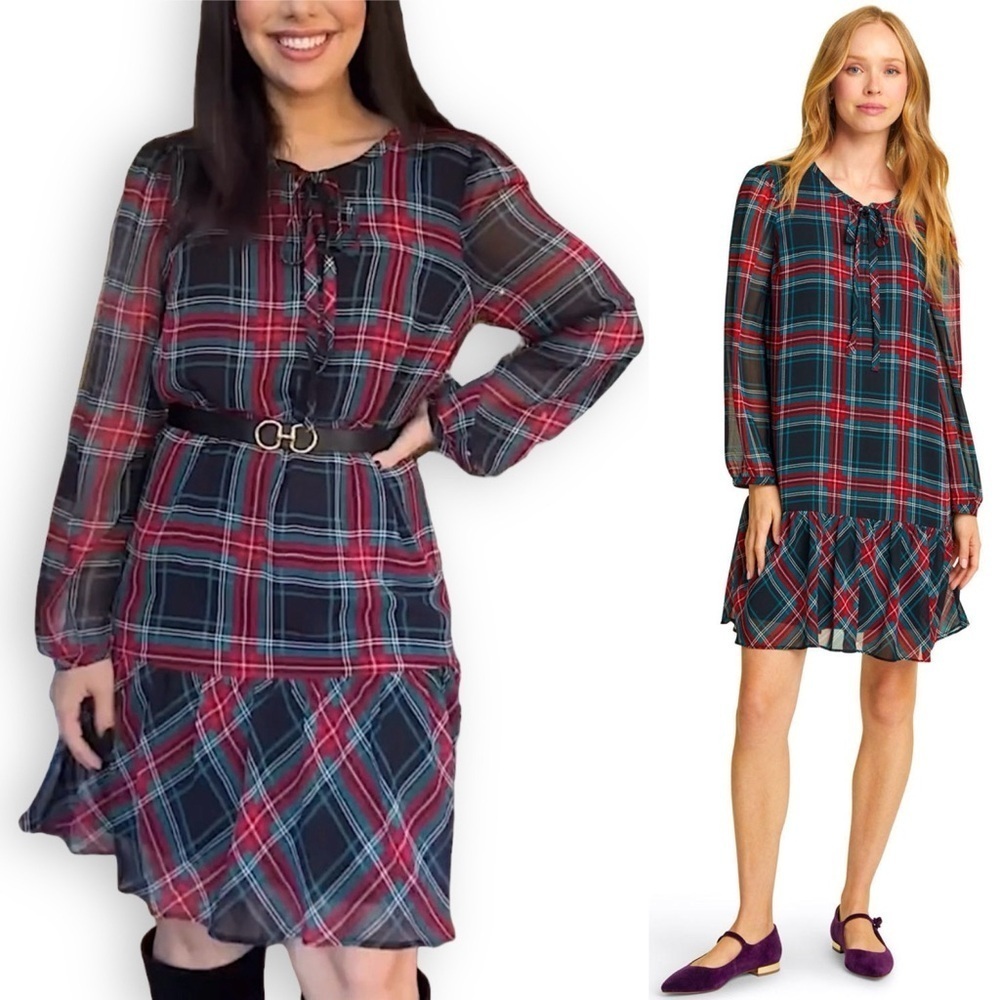 Draper James Plaid Dress S Long Sleeve Mini Dress